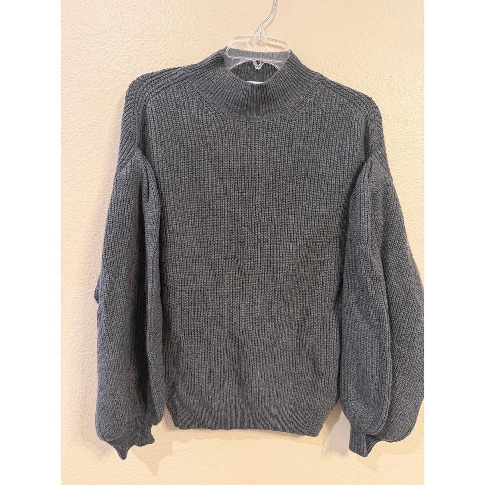Leith Gray Ribbed Mock Neck Balloon Sleeve Sweater Small TL361946MI